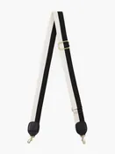 Adjustable Cotton Webbing Crossbody Strap in Black and White w/Black Tabs