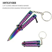 Mini Butterfly Knife Keychain Rainbow Stainless-Steel Blade and Handle w/Texture SKU 105XSNRB