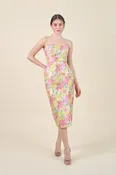 Always In Bloom Floral Jacquard Slit Dress
