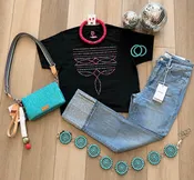 Black Boot-stitch Neon Rhinestone Tee