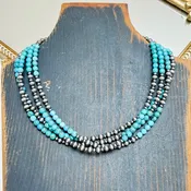16" Red Skin Turquoise and Navajo Pearl Hand Strung Necklace