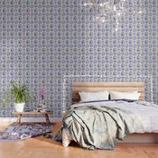 Blue summer vacation patchwork art pattern Wallpaper
