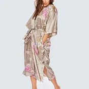 Chrysanthemum & Crane Long Kimono Robe (Plus Size)