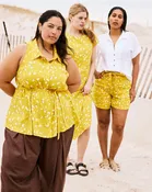 Adelaide Sleeveless Linen Blend Shirt - Yellow Confetti Print