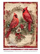 A4 Christmas Cardinals Decoupage Paper DC153 - Vintage Holiday Red Cardinal Rice Paper for Christmas Crafts and Holiday Decor