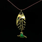 1970s Italian 18K yellow gold Ruby Enamel Fish Bone Pendant — New Pagoda Specialty
