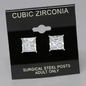 10 MM Square Cubic Zirconia Stud Earrings