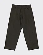 Cotton Linen Aged Denim Double Knee Trousers, Off Black