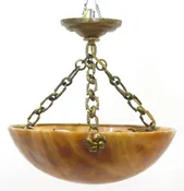 Art Deco Alabaster Bowl Chandelier / Light Fixture