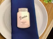 Rose Gold Mason Jar Wedding Place Card | Engraved Rustic Country Western Simple Laser Cut w/ in Wood, Silver, Rose Gold Mirrored Acrylic