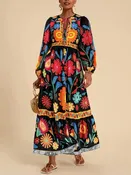 Floral Tie Waist Long Sleeve Dress