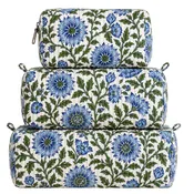 3-in-1 Quilted Cosmetic Bag Set in Green & Blue Floral