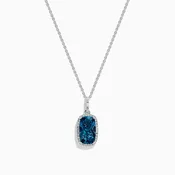14 Karat White Gold Elongated Cushion Blue Topaz and Diamond Pendant