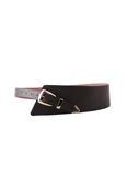 Asymmetrical Waist Cinching Belt with Polished Hardware - Brown