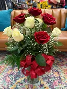 Dozen Red & White Roses