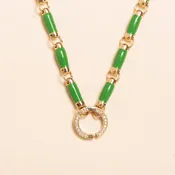 17'' Petite Gold and Green Enamel Link Necklace with Diamond Connector