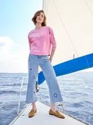 Charlie B Long Sleeve Top With Flower Appliqué - Candy