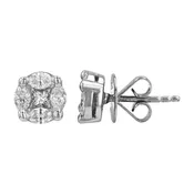 18k White Gold Illusion Round Diamond Stud Earrings, 7mm