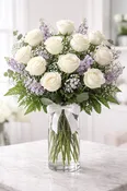 Elegant White Rose Bouquet on Table