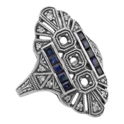 3 Stone Semi Mount Sapphire Ring - Art Deco Style - Sterling Silver