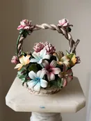 0223 Italian Capodimonte Porcelain Flower Basket