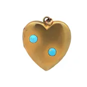 12kt. Gold Filled Vintage Heart Locket/Charm, set with two faux turquoise cabochons — Multipearl