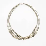 6-Strand Silver Necklace with Square Beads