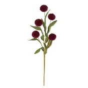 13 Inch Burgundy 5 Ball Pompom Pick w/Green Eva Leaves