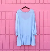 #112 20 2x Eloquii Pastel Blue Textured Long Puff Sleeve Midi Dress Drop Waist