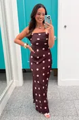 A Fine Point Polka Dot Strapless Side Slit Maxi Dress