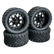 12 Inch Glossy Black Fusion Golf Cart Wheels With 20x10-12 Street Tires, Set of 4