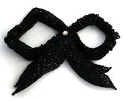 Black vintage beaded bow applique