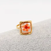 18K Gold Plated Stainless Steel Floral Ring - FGS/PDF: Square - Orange