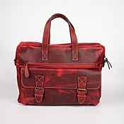 Crazy Horse Leather Briefcase - Red