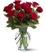 1-11   “Charming” Dozen Roses Vased Note  Color Please