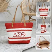 DST Faded Red Raffia Embroidered Beach Tote Bag