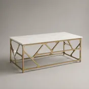 Table basse rectangulaire blanche et dorée 120 × 60 × 45 cm avec plateau en MDF effet marbre et structure en acier