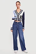 13 Graphic Patch Varsity Cropped Cardigan