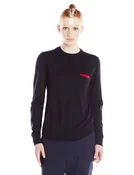 Navy and Magenta Knitted Crew Neck Sweater