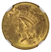 1873 Open 3 Indian Princess Gold $1 NGC MS63 — Sam Sloat Coins