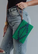 Green & Navy Aztec Wristlet
