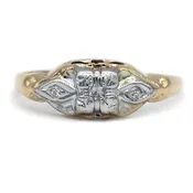 1950s Petite Diamond Promise Ring with Navette Engravings