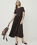 Belted Pleated Midi Dress