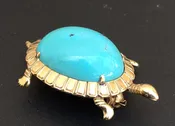 14k Gold and Turquoise Cabochon Turtle Brooch Pin