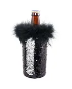 Black and Silver Reversible Mermaid Sequin Fabric Beer Coozies for Water or Beer Bottles