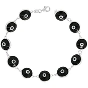 Sterling Silver BLACK GLASS EVIL EYE BRACELET 7"