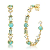 Aqua Mosaic Crystal Hoop Earrings