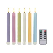 Battery-Operated 3D Wick Flame Taper Candles with Remote Control, Pastel - Set of 6