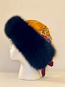 Gold Cloud Silk Brocade Tibetan Fox Fur Hat — Dö Kham