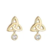 10K Yellow Gold Dangle CZ Trinity Knot Stud Earrings